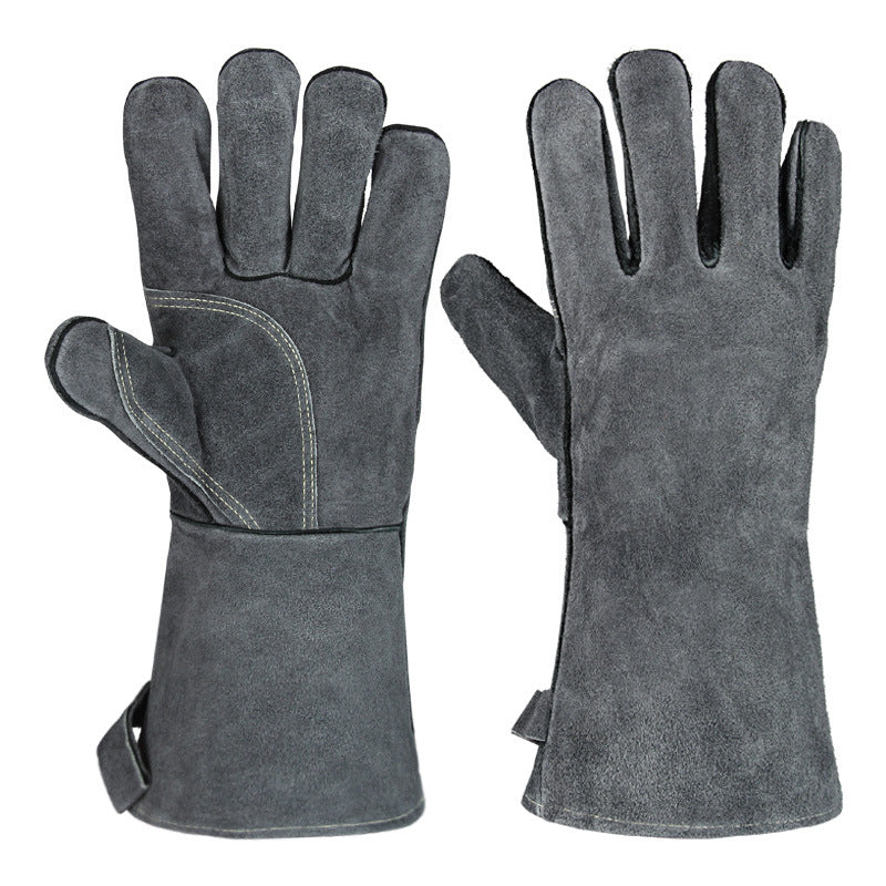 Grey 14-Inch Premium Leather BBQ Gloves - Heat-Resistant Up to 500 Degree Tristar Online