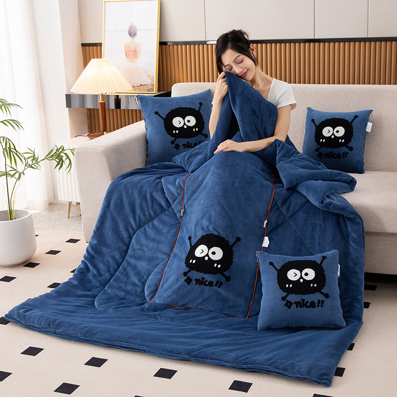 Jewel Blue Padded and Thickened Elf 2-in-1 Foldable Car Pillow Blanket - Cozy 40x40cm Pillow, Unfolds to 100x150cm Blanket for Travel and Office Naps Tristar Online