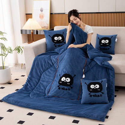 Jewel Blue Padded and Thickened Elf 2-in-1 Foldable Car Pillow Blanket - Cozy 40x40cm Pillow, Unfolds to 100x150cm Blanket for Travel and Office Naps Tristar Online