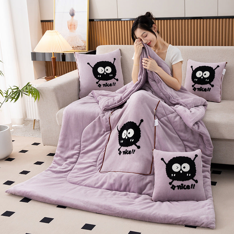 Light Purple Padded and Thickened Elf 2-in-1 Foldable Car Pillow Blanket - Cozy 40x40cm Pillow, Unfolds to 100x150cm Blanket for Travel and Office Naps Tristar Online