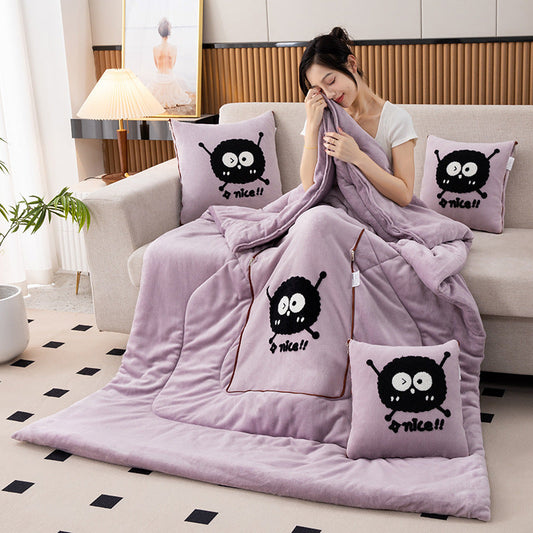 Light Purple Padded and Thickened Elf 2-in-1 Foldable Car Pillow Blanket - Cozy 40x40cm Pillow, Unfolds to 100x150cm Blanket for Travel and Office Naps Tristar Online