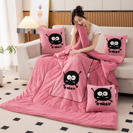 Bean Pink Padded and Thickened Elf 2-in-1 Foldable Car Pillow Blanket - Cozy 40x40cm Pillow, Unfolds to 100x150cm Blanket for Travel and Office Naps Tristar Online