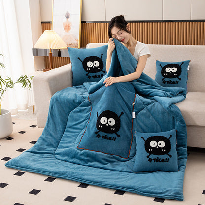 Lake Blue Padded and Thickened Elf 2-in-1 Foldable Car Pillow Blanket - Cozy 40x40cm Pillow, Unfolds to 100x150cm Blanket for Travel and Office Naps Tristar Online