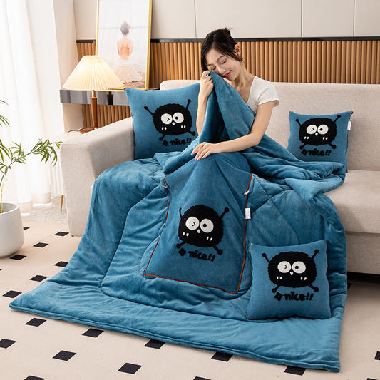 Lake Blue Padded and Thickened Elf 2-in-1 Foldable Car Pillow Blanket - Cozy 40x40cm Pillow, Unfolds to 100x150cm Blanket for Travel and Office Naps Tristar Online
