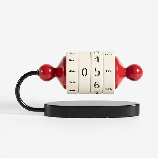 Red Vintage Wooden Rotating Perpetual Calendar - Manual Roller Desk Decor, Timeless Date & Day Display for Home & Office Tristar Online