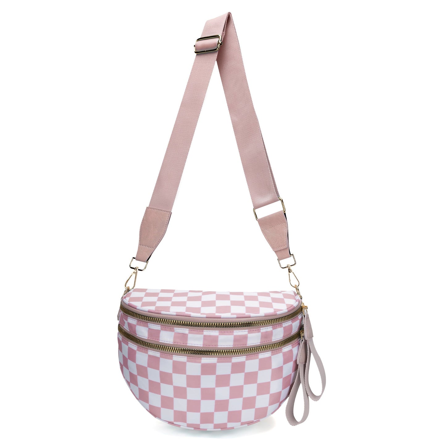 Pink Checkered Trendy Sling Bag - Women's Crescent Crossbody Purse with Wide Adjustable Strap Tristar Online