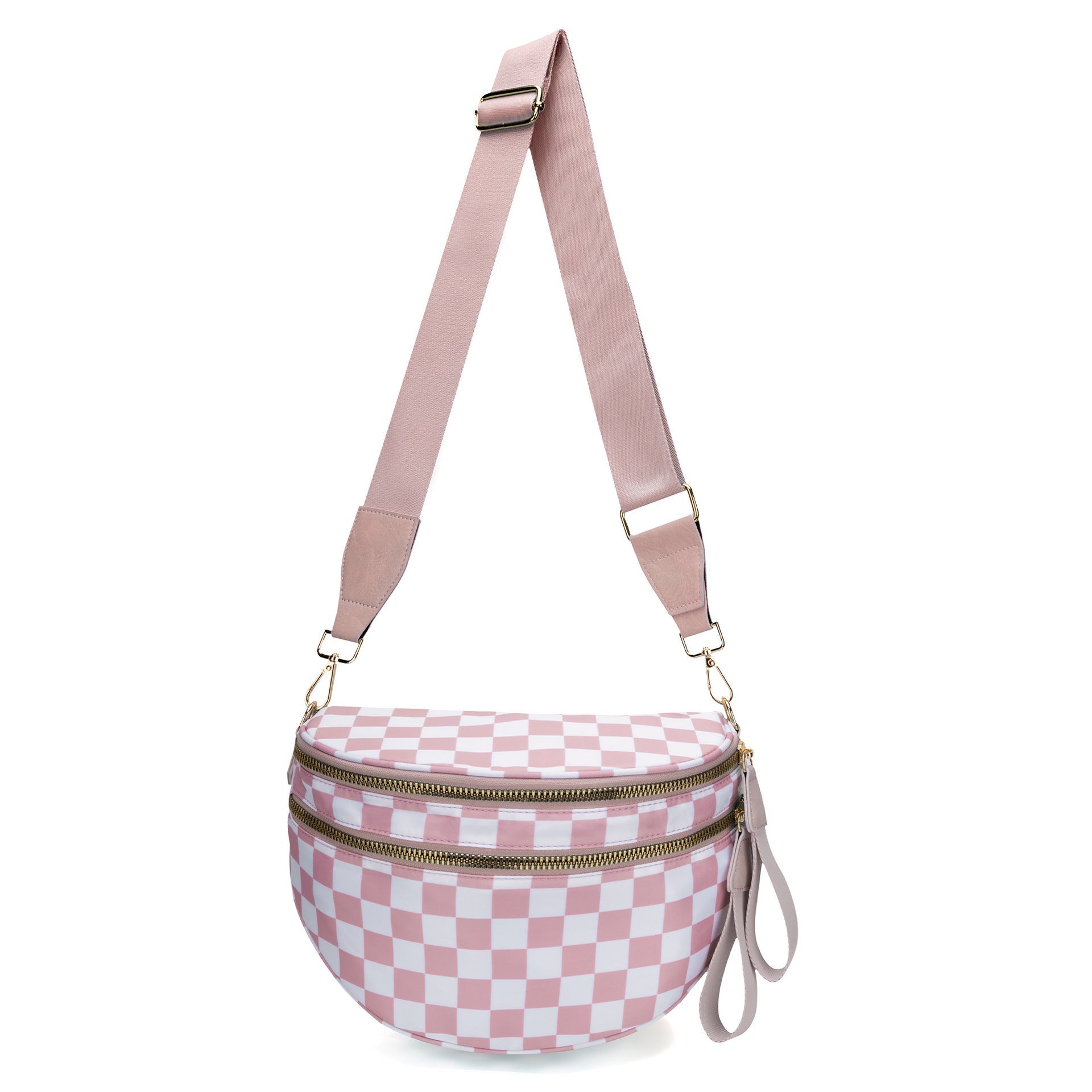 Pink Checkered Trendy Sling Bag - Women's Crescent Crossbody Purse with Wide Adjustable Strap Tristar Online