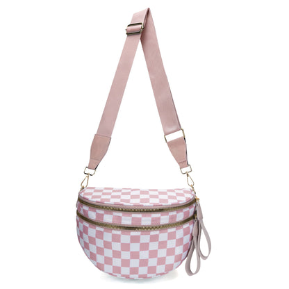 Pink Checkered Trendy Sling Bag - Women's Crescent Crossbody Purse with Wide Adjustable Strap Tristar Online