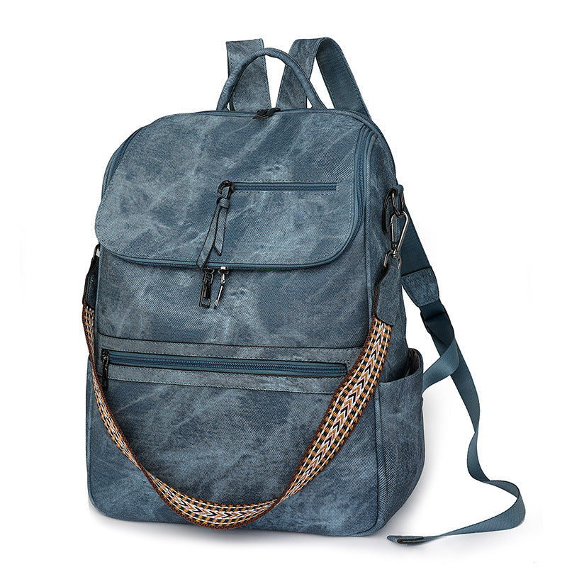 Blue Stylish Anti-Theft Backpack for Women - Vintage PU Leather Convertible Rucksack & Shoulder Bag Tristar Online