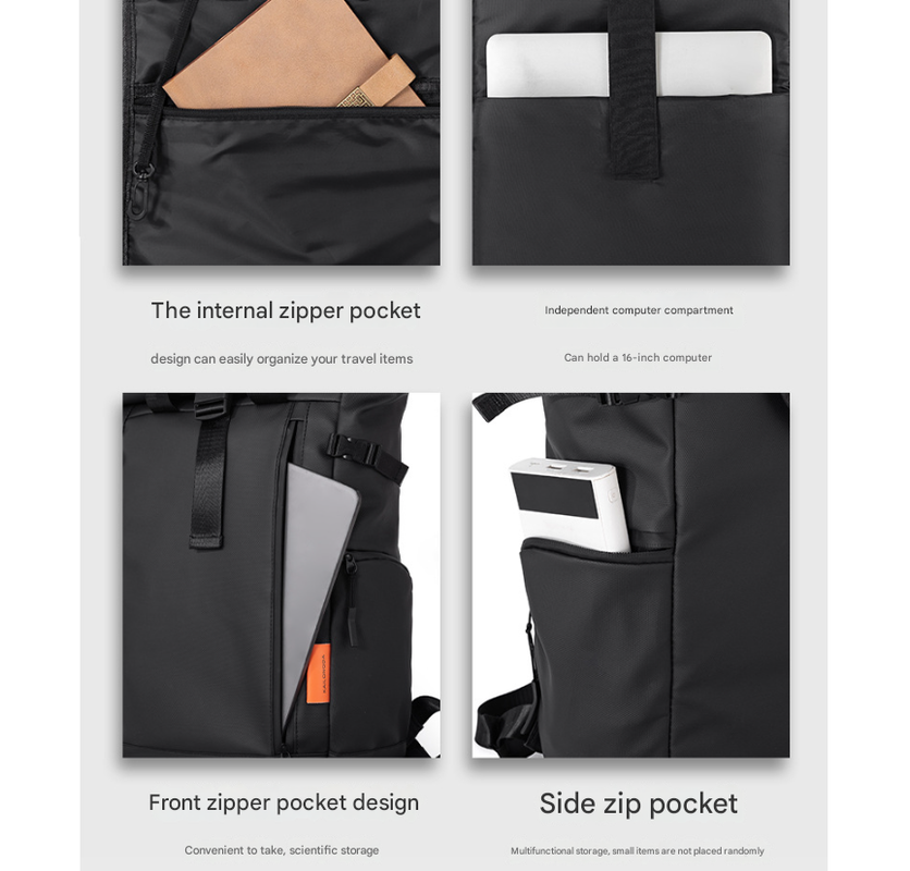 Black Urban Explorer Roll-Top Backpack - Water-Resistant Large Capacity Bag for Travel, Work & Laptop Tristar Online