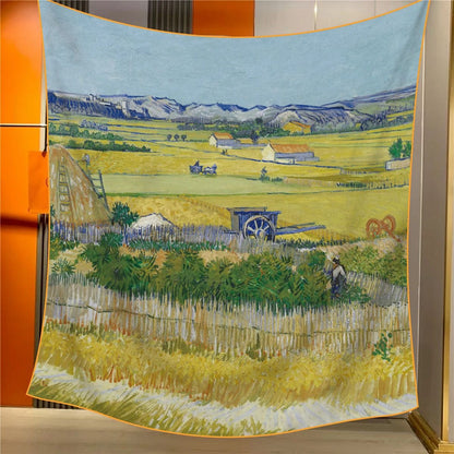 Bumper Harvest Elegant Artistry Shawl - Large 130cm Square Scarf with Oil Painting Print & Hand-Rolled Hem Tristar Online