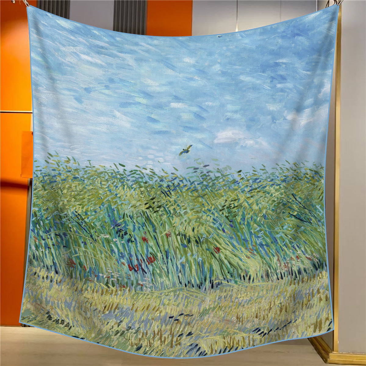 A Wheat Field with Larks Elegant Artistry Shawl - Large 130cm Square Scarf with Oil Painting Print & Hand-Rolled Hem Tristar Online
