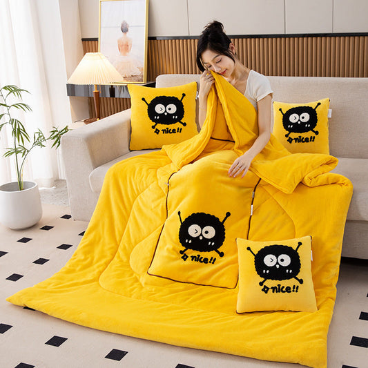 Yellow Padded and Thickened Elf 2-in-1 Foldable Car Pillow Blanket - Cozy 40x40cm Pillow, Unfolds to 100x150cm Blanket for Travel and Office Naps Tristar Online