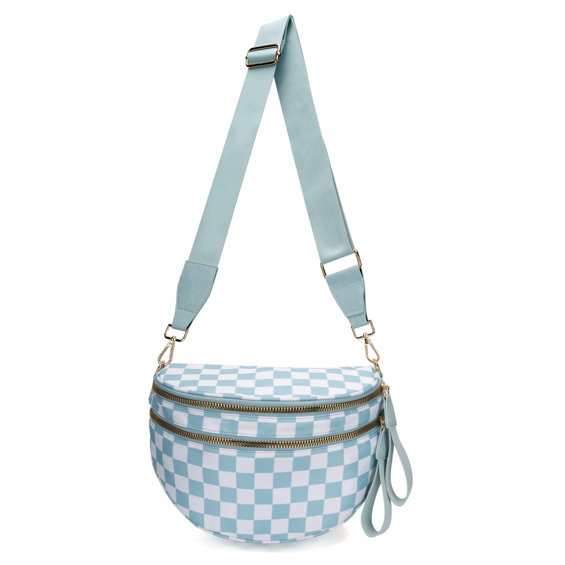 Blue Checkered Trendy Sling Bag - Women's Crescent Crossbody Purse with Wide Adjustable Strap Tristar Online