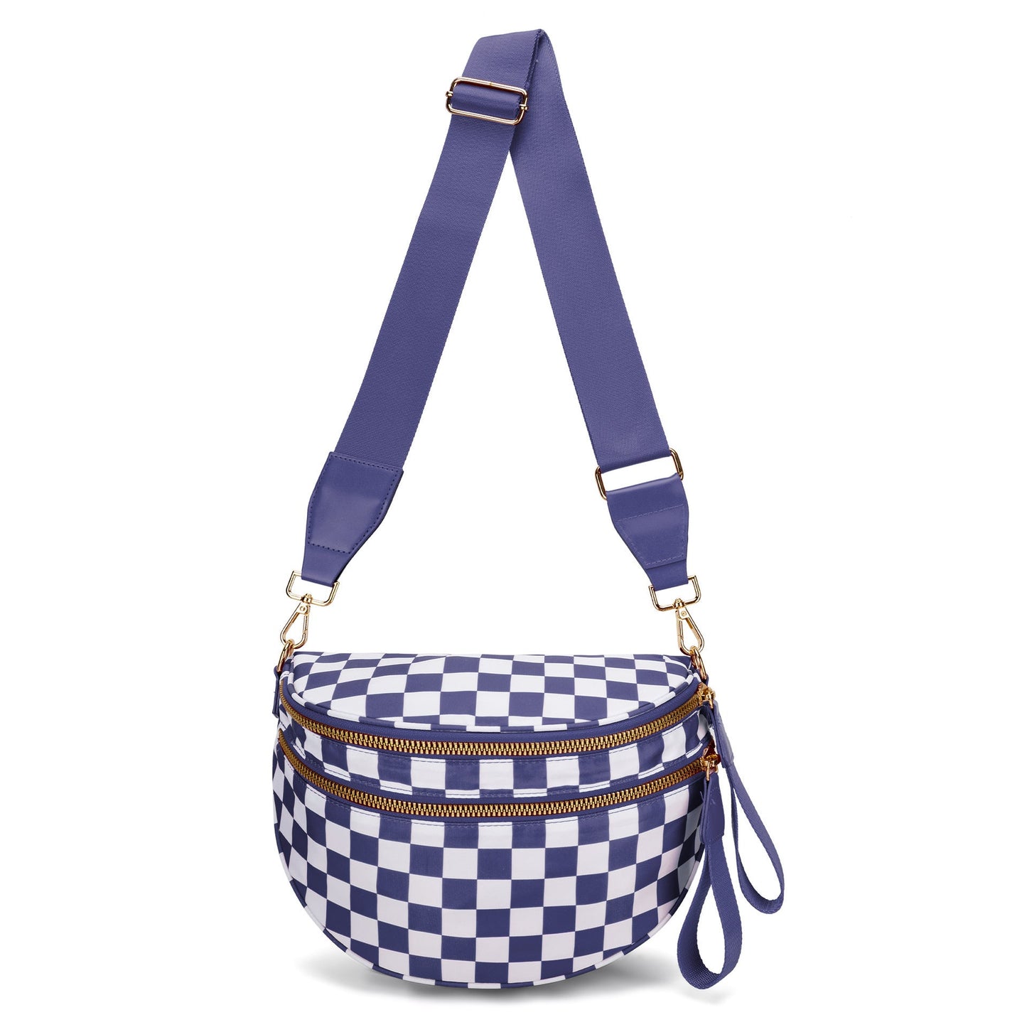 Dark Purple Checkered Trendy Sling Bag - Women's Crescent Crossbody Purse with Wide Adjustable Strap Tristar Online