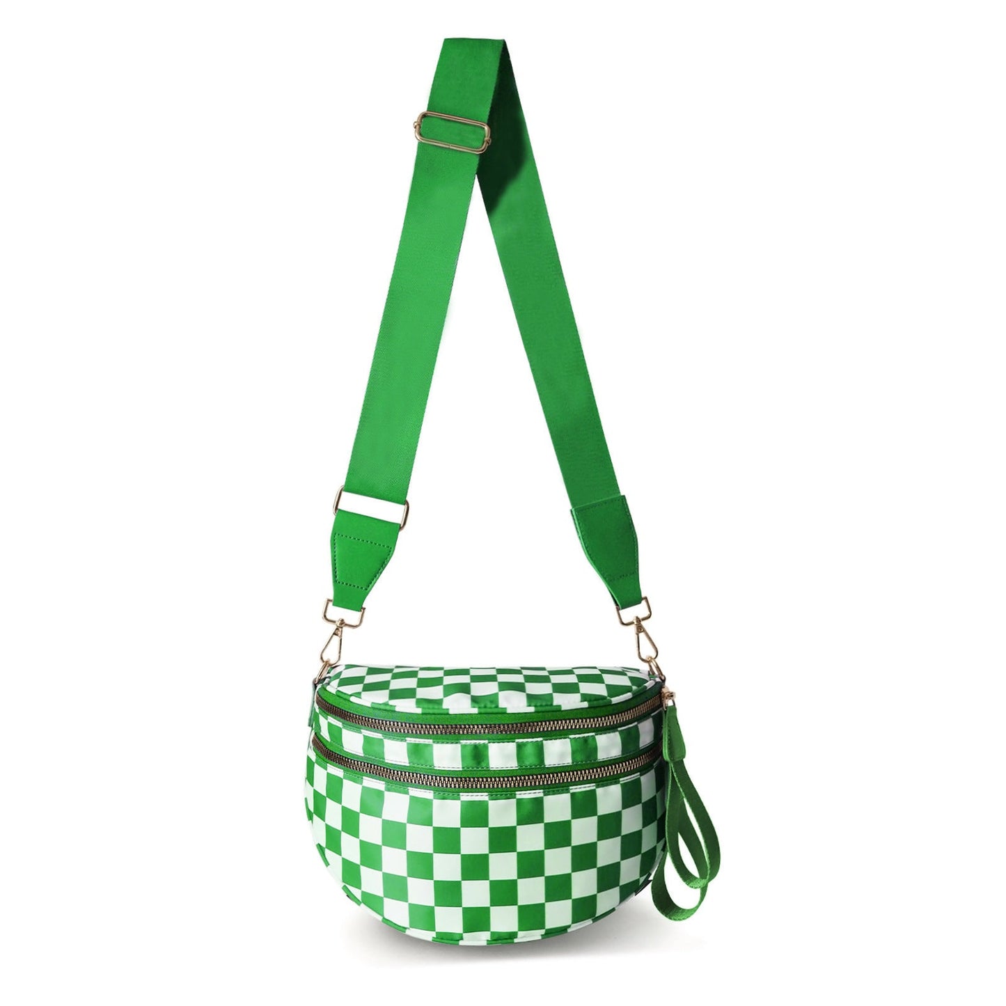Green Checkered Trendy Sling Bag - Women's Crescent Crossbody Purse with Wide Adjustable Strap Tristar Online