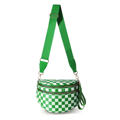 Green Checkered Trendy Sling Bag - Women's Crescent Crossbody Purse with Wide Adjustable Strap Tristar Online