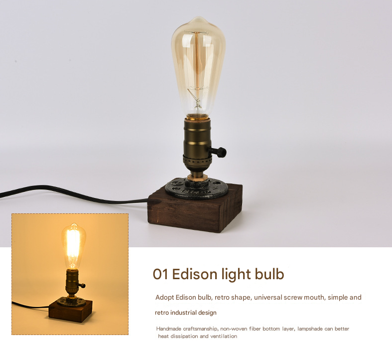 Rustic Industrial Table Lamp Vintage Wooden Base Accent Light Tristar Online