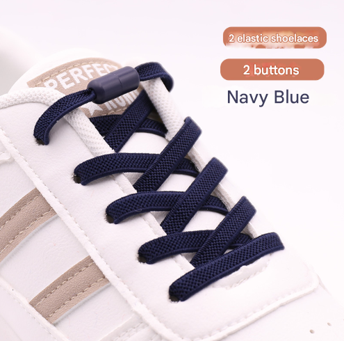 Navy Blue No-Tie Elastic Shoelaces with Quick Lock System - Flat Tieless Laces for Kids and Adults Tristar Online