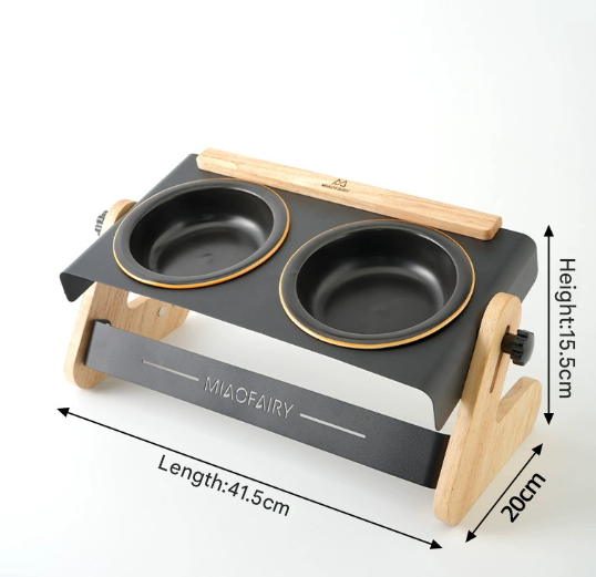 Adjustable Raised Pet Feeder - Modern Wood & Metal Stand with Dual Bowls for Cats & Dogs Tristar Online