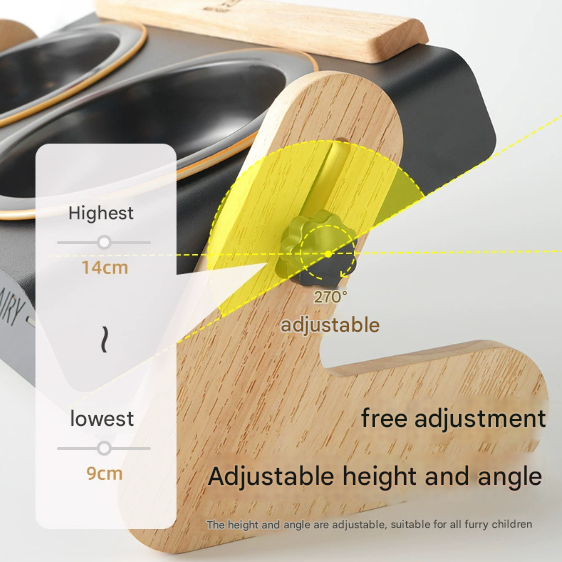 Adjustable Raised Pet Feeder - Modern Wood & Metal Stand with Dual Bowls for Cats & Dogs Tristar Online