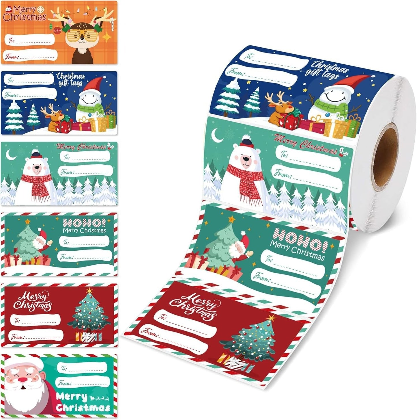 Set of 4 Christmas Gift Tag Sticker Rolls - 2000 Self-Adhesive Labels for Presents Tristar Online