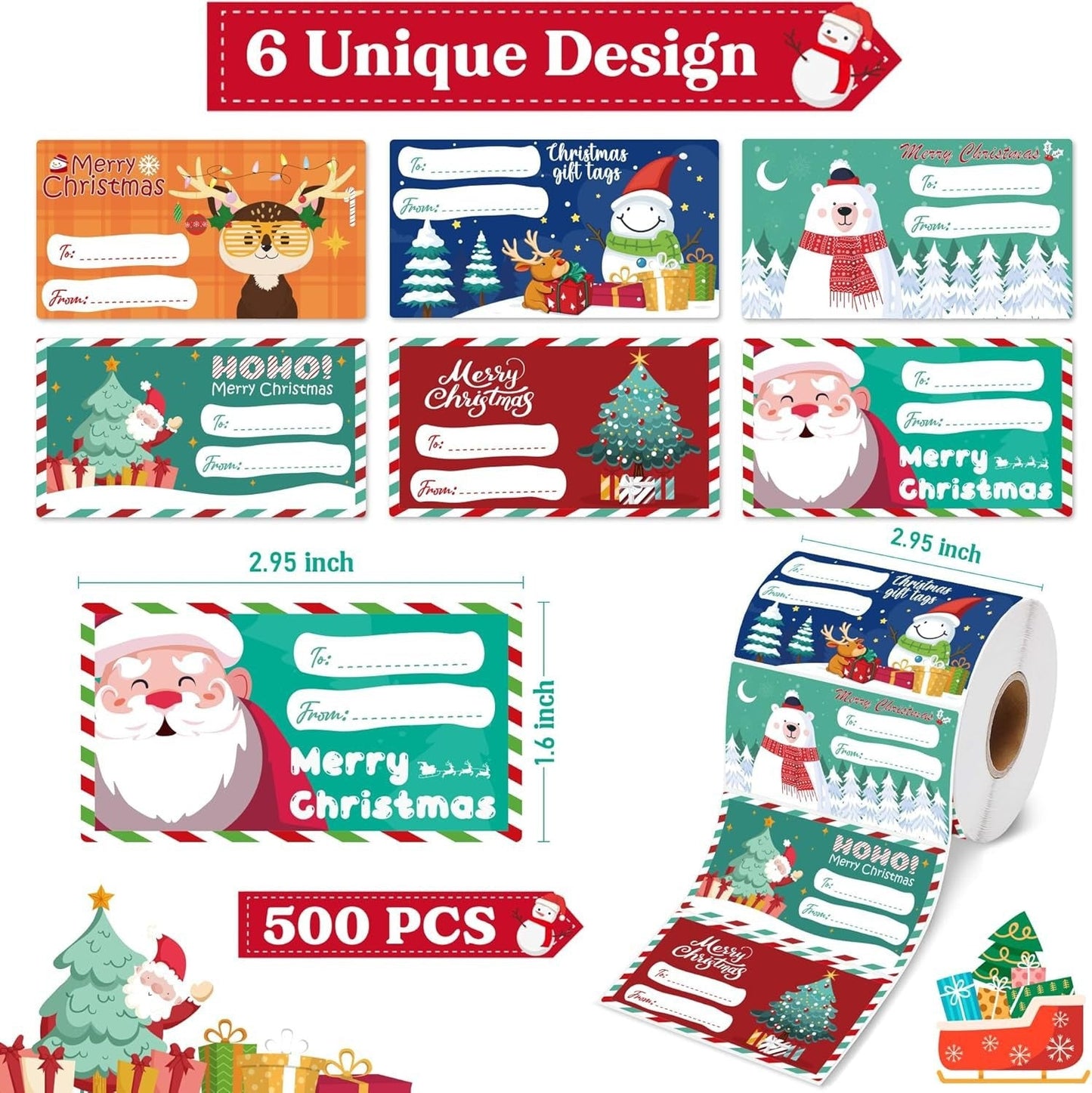 Set of 4 Christmas Gift Tag Sticker Rolls - 2000 Self-Adhesive Labels for Presents Tristar Online