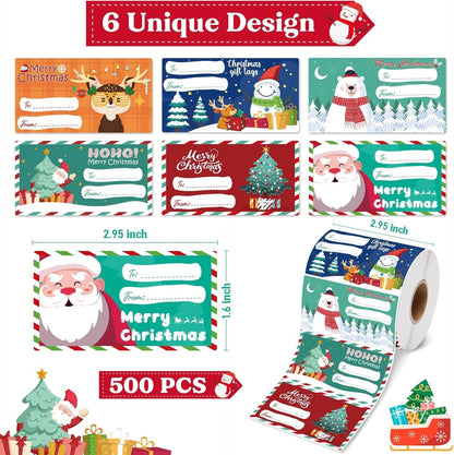 Set of 4 Christmas Gift Tag Sticker Rolls - 2000 Self-Adhesive Labels for Presents Tristar Online