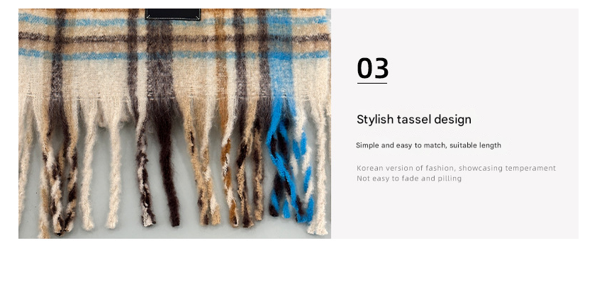 Grey-white Plaid Color-Block Women's Scarf - Autumn/Winter Thick Warm Neck Wrap with Tassels Tristar Online