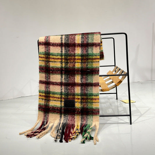 Red-yellow Plaid Color-Block Women's Scarf - Autumn/Winter Thick Warm Neck Wrap with Tassels Tristar Online