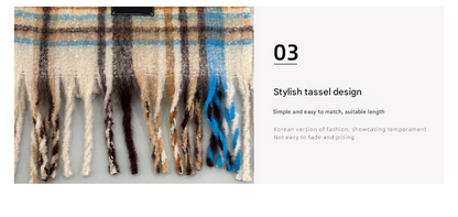 Red-yellow Plaid Color-Block Women's Scarf - Autumn/Winter Thick Warm Neck Wrap with Tassels Tristar Online