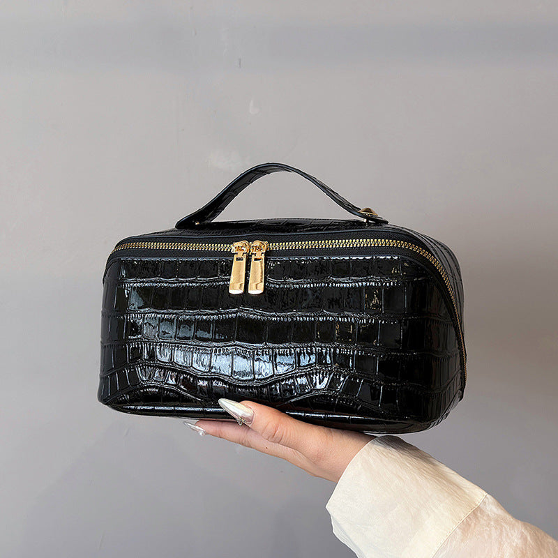 Black Chic Croc-Embossed Travel Makeup Case Large Capacity Cosmetic Organizer Bag Tristar Online