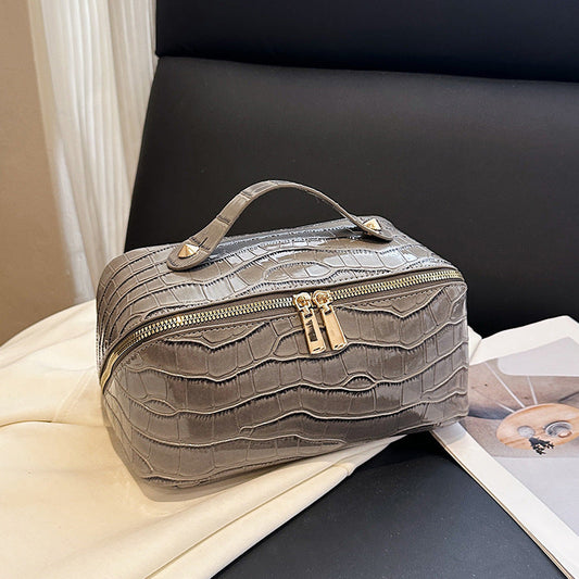 Grey Chic Croc-Embossed Travel Makeup Case Large Capacity Cosmetic Organizer Bag Tristar Online