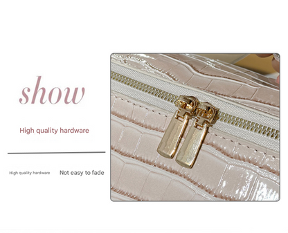 White Chic Croc-Embossed Travel Makeup Case Large Capacity Cosmetic Organizer Bag Tristar Online