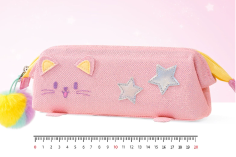 Pink Cute Cat Pencil Case for Girls - Large Capacity Sparkly Stationery Pouch with Fluffy Pom Pom Tristar Online