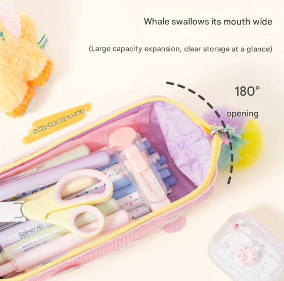 Pink Cute Cat Pencil Case for Girls - Large Capacity Sparkly Stationery Pouch with Fluffy Pom Pom Tristar Online