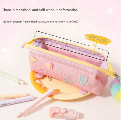 Pink Cute Cat Pencil Case for Girls - Large Capacity Sparkly Stationery Pouch with Fluffy Pom Pom Tristar Online