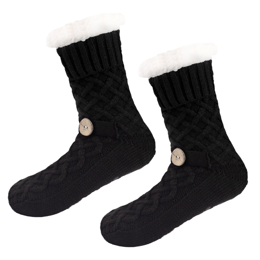 Black Women's Cozy Cable Knit Slipper Socks - Plush Fleece Lined Thermal Socks with Non-Slip Grips Tristar Online