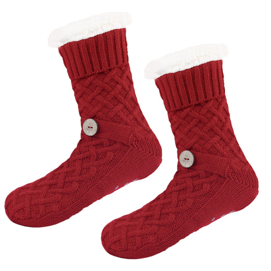Red Women's Cozy Cable Knit Slipper Socks - Plush Fleece Lined Thermal Socks with Non-Slip Grips Tristar Online