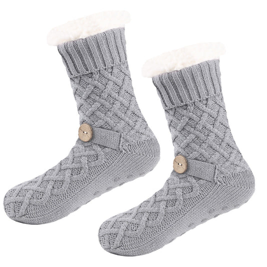 Grey Women's Cozy Cable Knit Slipper Socks - Plush Fleece Lined Thermal Socks with Non-Slip Grips Tristar Online