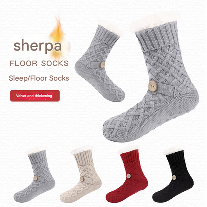 Khaki Women's Cozy Cable Knit Slipper Socks - Plush Fleece Lined Thermal Socks with Non-Slip Grips Tristar Online