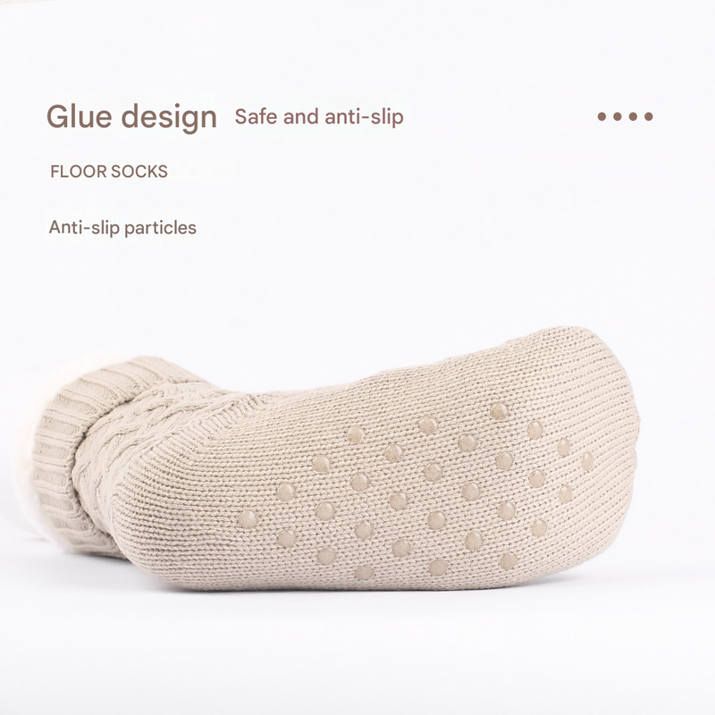 Khaki Women's Cozy Cable Knit Slipper Socks - Plush Fleece Lined Thermal Socks with Non-Slip Grips Tristar Online