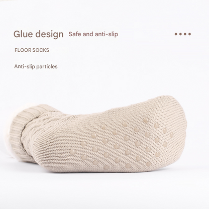 Khaki Women's Cozy Cable Knit Slipper Socks - Plush Fleece Lined Thermal Socks with Non-Slip Grips Tristar Online