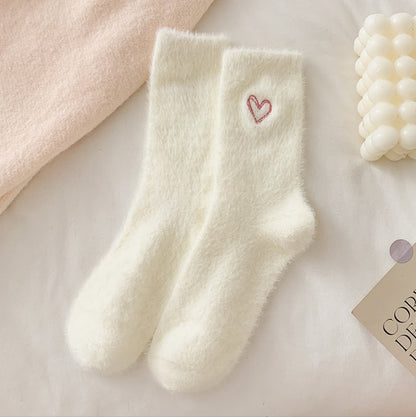 2-Piece Milky Women's Ultra-Soft Fuzzy Socks - Plush Chenille Thermal Crew Socks with Heart Embroidery Tristar Online