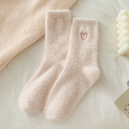 2-Piece Light Pink Women's Ultra-Soft Fuzzy Socks - Plush Chenille Thermal Crew Socks with Heart Embroidery Tristar Online