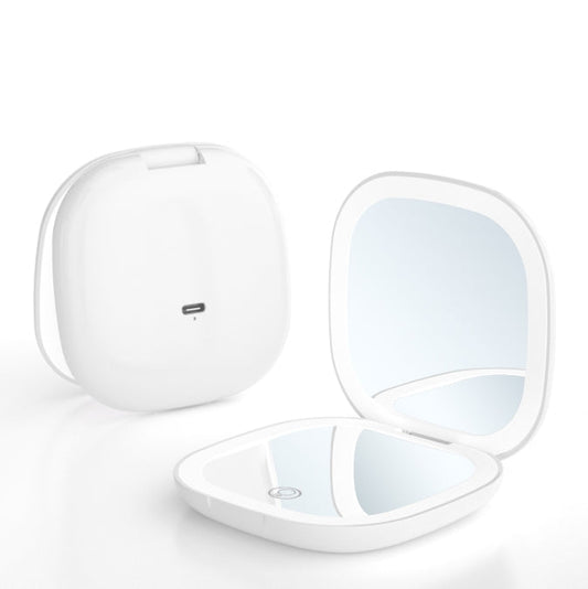 2-piece White Portable LED Makeup Mirror - Rechargeable Compact with 3-Color Lights & 5x Magnification Tristar Online