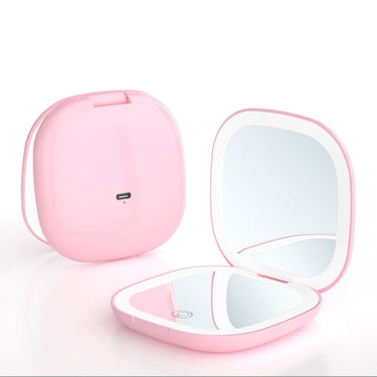 2-piece Pink Portable LED Makeup Mirror - Rechargeable Compact with 3-Color Lights & 5x Magnification Tristar Online