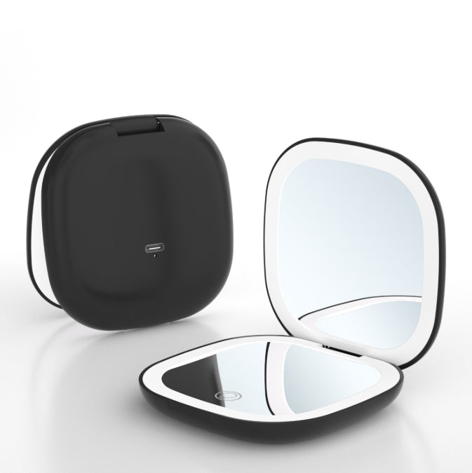 2-piece Black Portable LED Makeup Mirror - Rechargeable Compact with 3-Color Lights & 5x Magnification Tristar Online