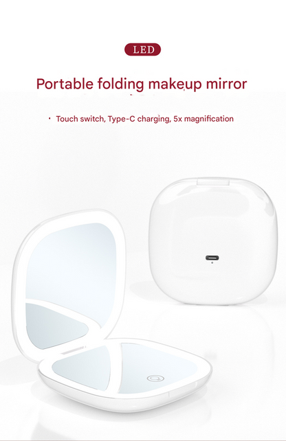 2-piece Black Portable LED Makeup Mirror - Rechargeable Compact with 3-Color Lights & 5x Magnification Tristar Online