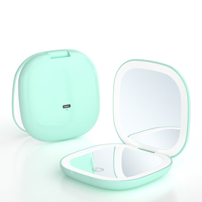 2-piece Green Portable LED Makeup Mirror - Rechargeable Compact with 3-Color Lights & 5x Magnification Tristar Online